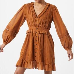 SCOTCH & SODA Lace Insert Organic Cotton Dress In Brown Orange